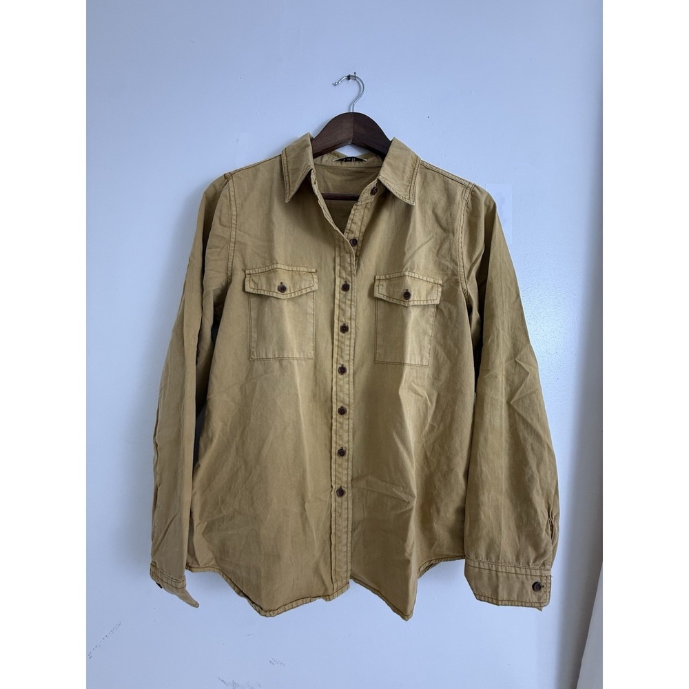 Luvamia Women's Utility Button Up Shirt Tan 100% Cotton Safari Military Top